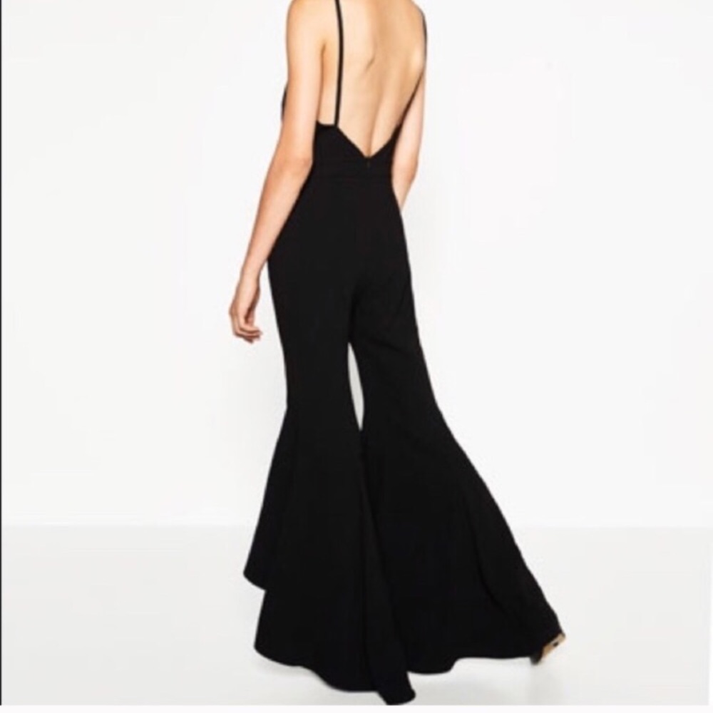Flare jumpsuit with lace inset and open back